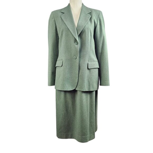 Pendleton Virgin Wool Single Breasted Lined Green Blazer Jacket Skirt Suit Set - Picture 1 of 13
